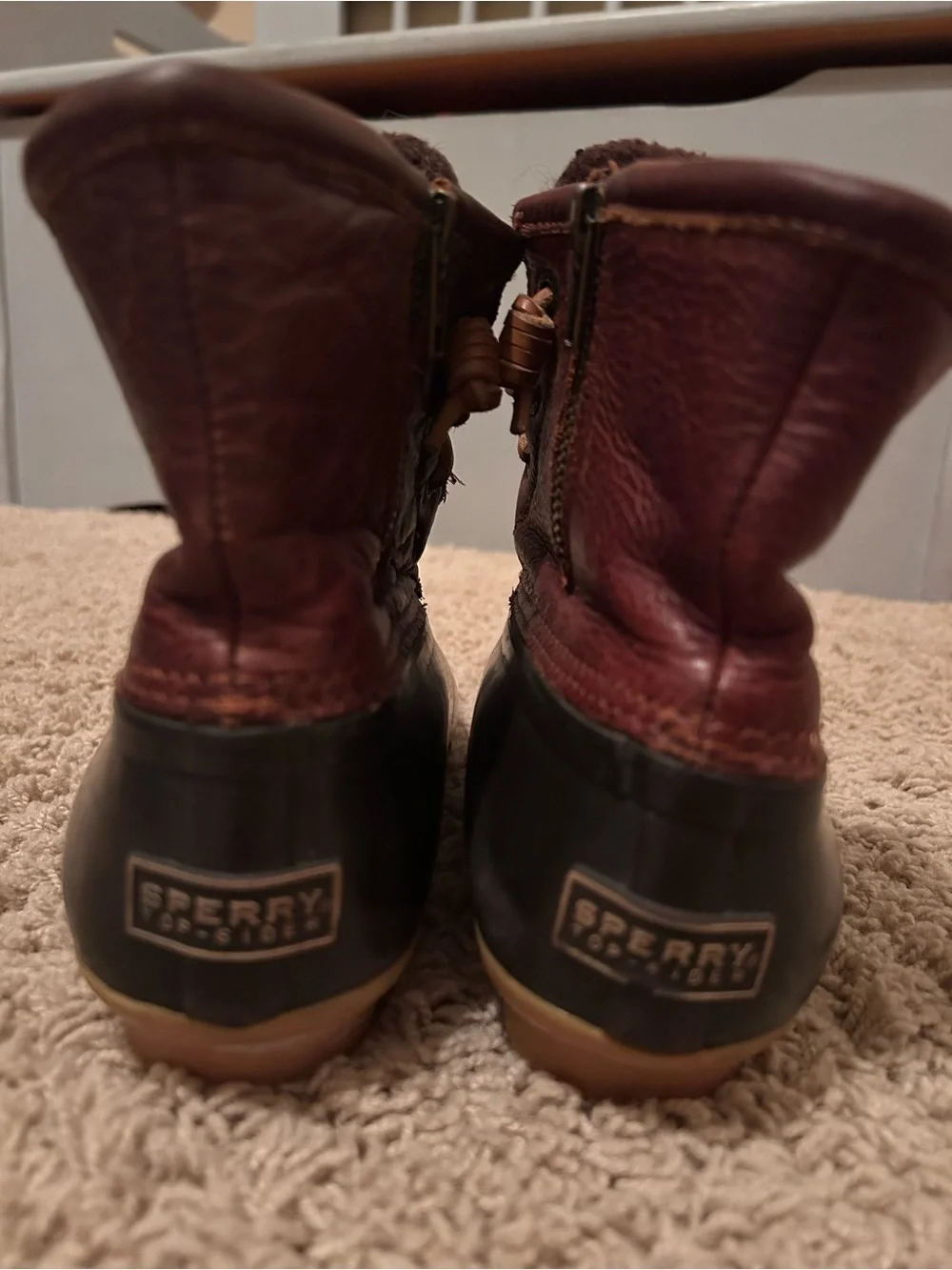 Sperry Brown Leather & Black Rubber Duck Boots with Tan Laces